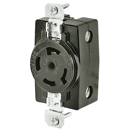 Bryant Locking Receptacle, FSL4-R, 30 A, 120/208V AC, Three Phase, 3 Pole, Flush Mount, Screw Terminals FSL4FR